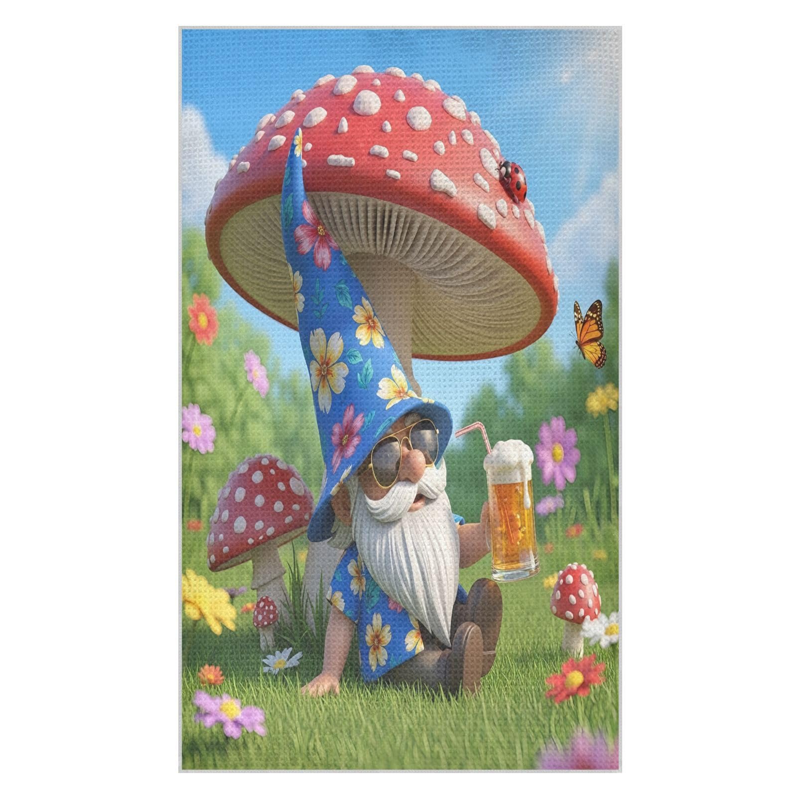 BURSTDDY Mushroom Gnome Kitchen Towels,Absorbent Dish Towels 2 Pack