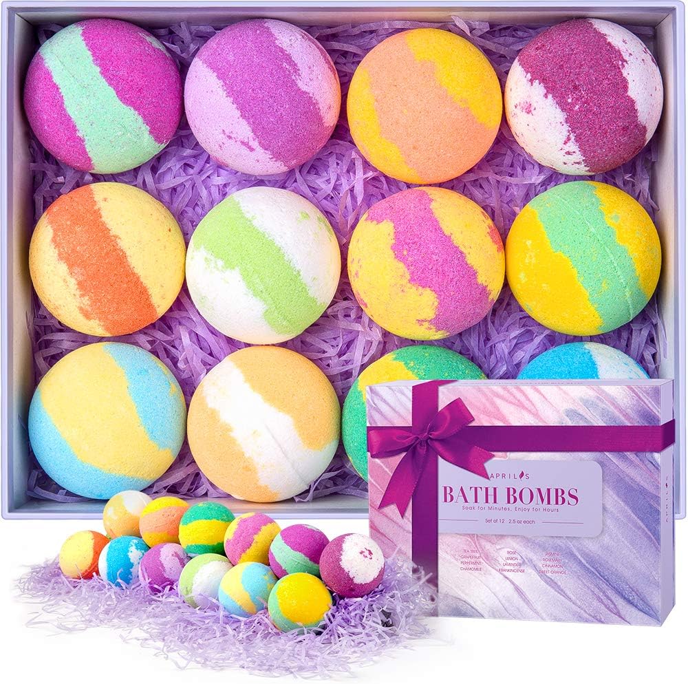 Aprilis Bath Bombs Gift Set, Organic Vegan Bath Bomb with 12 Essential Oils, Fizzy Bubble Bath Bombs, Mother's Day Birthday Gift idea For Her, Women Best Friends and Kids