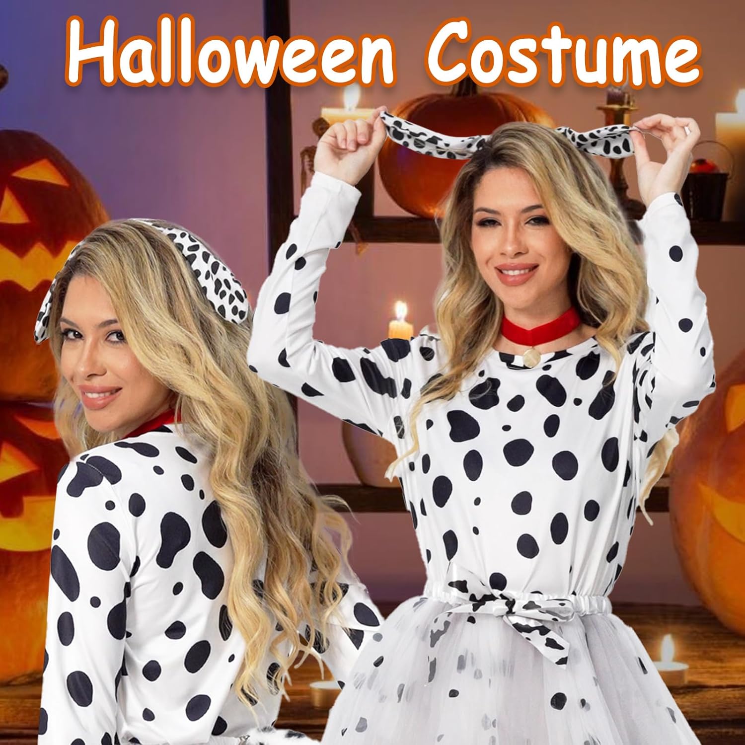 Halloween Dalmatians Dog Cosutme for Women, Tutu Skirt Knee High Sheer Socks for 101 Dalmatians Costume Cosplay - Image 5