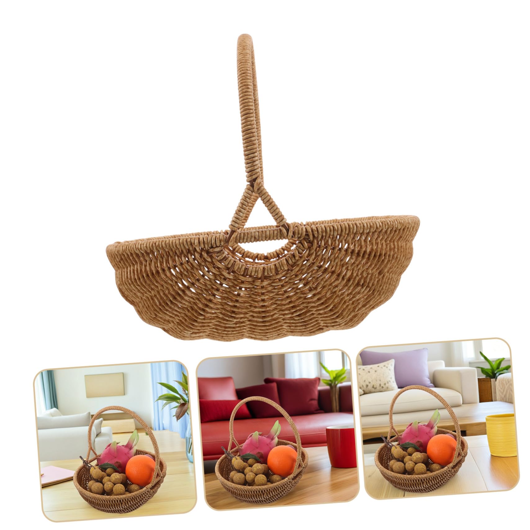 BESPORTBLE Cesta Tejida Mano de Imitación Rattan con Asa Cesta de Cosecha Ligera y Duradera para Picnic Recolección de Flores y Frutas Estilo Vintage Marrón