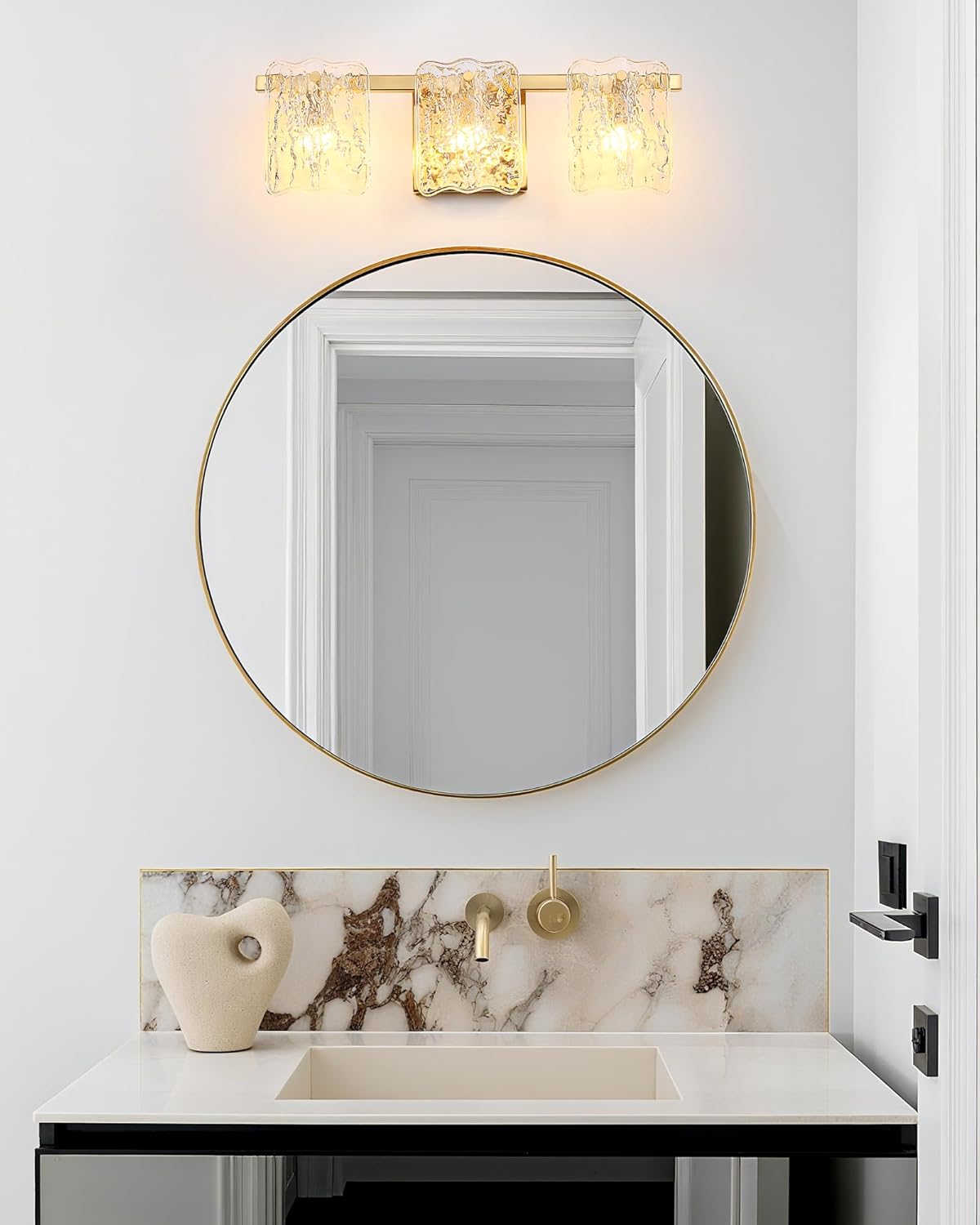 3-Light Bathroom Vanity Light, Brushed Gold Bathroom Light Fixture Over Mirror with Clear Glass, Modern Bath Wall Sconce Lighting for Bath Restroom, OS-MM5002-3BG