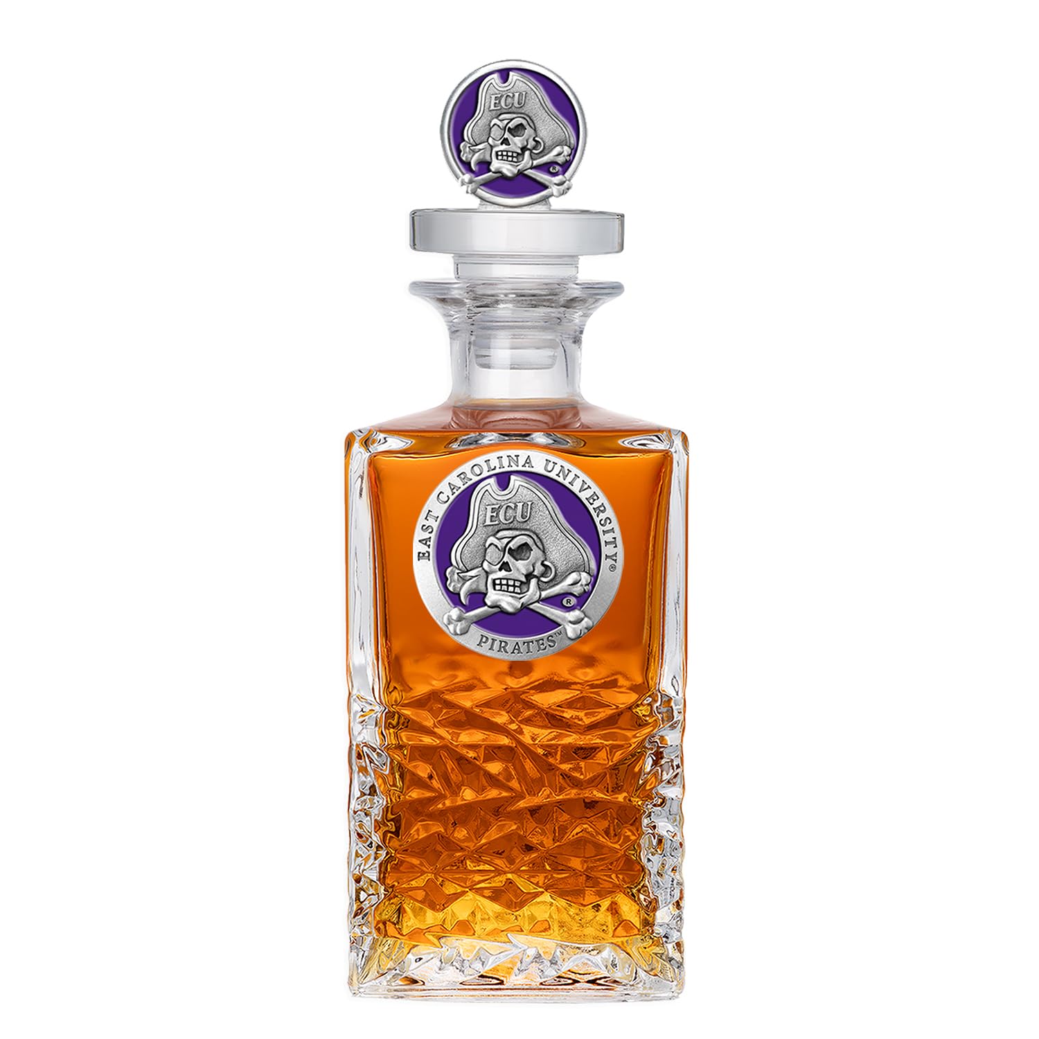 ECU (Pirates) Heritage Decanter with 3D Stopper | 25 OZ Liquor Pourer | Expertly Crafted Pewter Glass