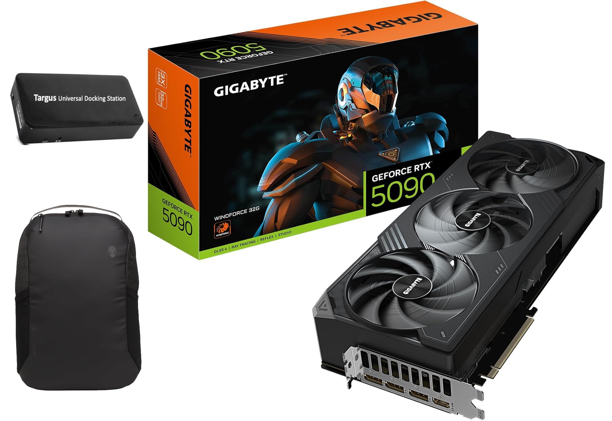GIGABYTE GeForce RTX 5090 WINDFORCE 32G Graphics Card, 32GB 512-bit GDDR7, PCIe 5.0, WINDFORCE Cooling System, GV-N5090WF3-32GD Video Card, Bundle with Targus Dock Station and Backpack Alienware