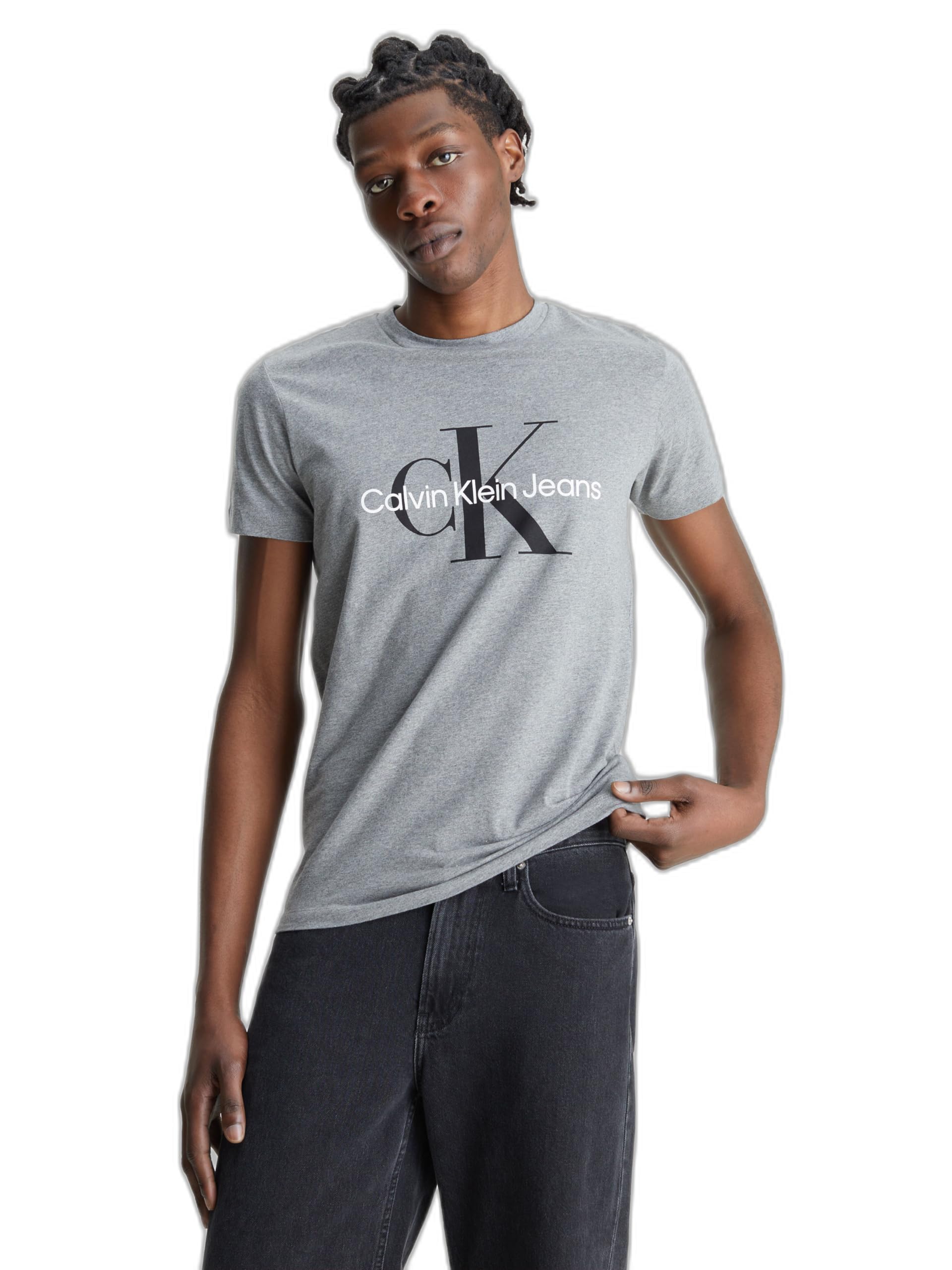 Calvin Klein Uomo T-Shirt Maniche Corte Core Monologo Slim Fit, Grigio (Mid Grey Heather), M