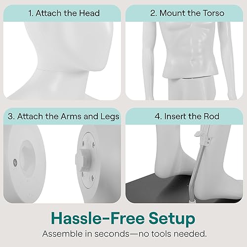 Miniatura 5 de SereneLife Maniquí masculino de cuerpo completo de 73 pulgadas de alto con cabeza ajustable, extremidades flexibles y diseño desmontable, perfecto