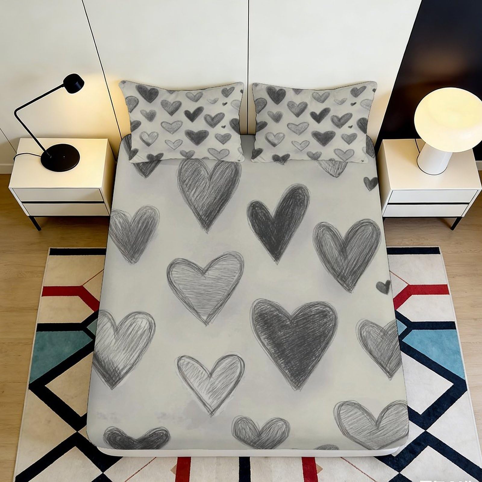 Pnayamiorkfel Style-1 3D Printed Sketch Heart Fitted Sheet Microfiber Soft Bedroom Decor Graffiti Love Bed Cover For Home Guest Room 90X200x25cm