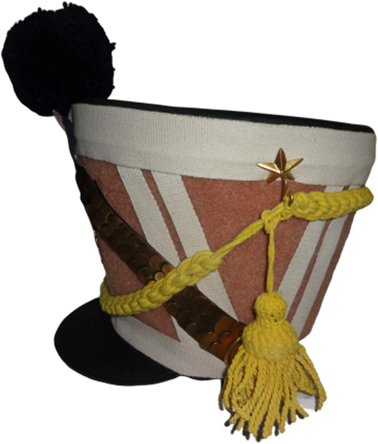 warreplica French Napoleonic Shako Helmet w/Natural Felt, Black Pompom, Yelllow Braid - Repro