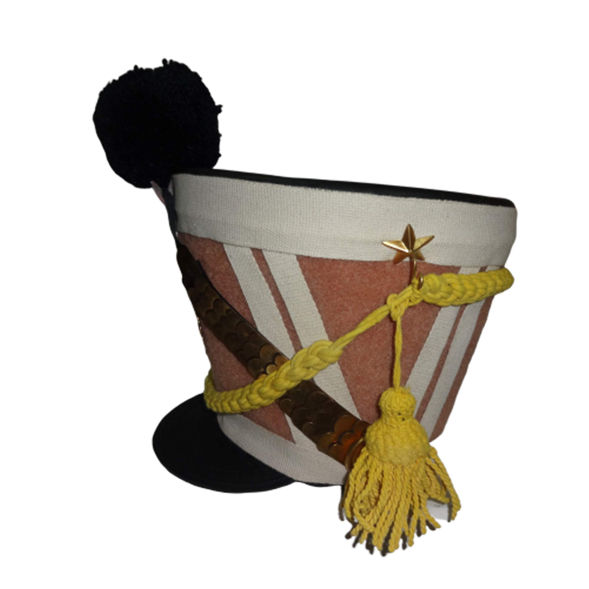 warreplica French Napoleonic Shako Helmet w/Natural Felt, Black Pompom, Yelllow Braid - Repro