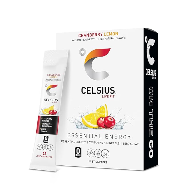 CELSIUS On The Go Cranberry Lemon, Sugar Free Energy Drink Mix (14 Sticks per Pack)