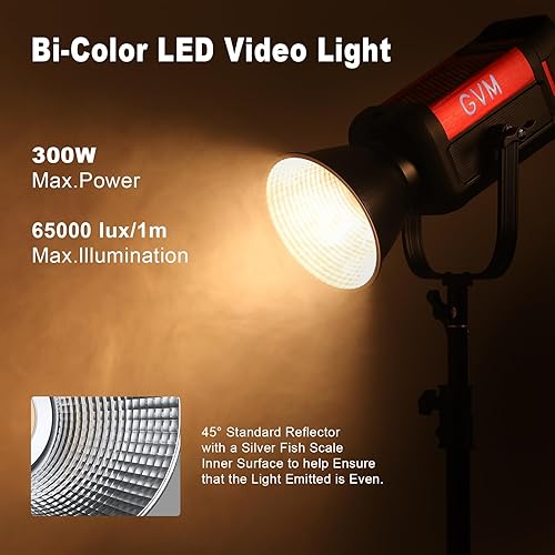 Miniatura 3 de GVM Kit de luz LED de video 65000Luxm, luces de estudio de 300 W con caja de luz de linterna, iluminación de video regulable de 2700-6800K con