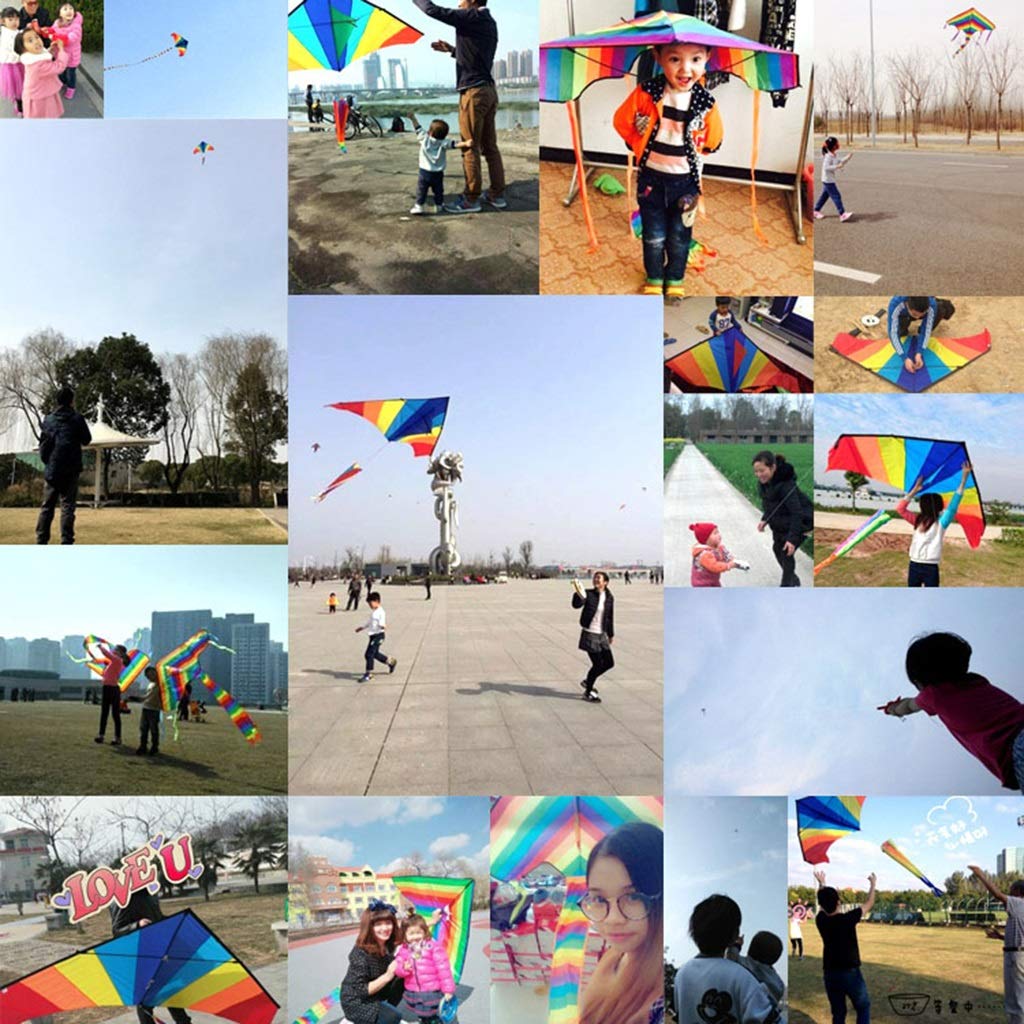 Cometa Triangular Arcoíris De 120x53 Cm – Fácil De Montar Y Volar, Incluye Cuerda De 30 M, Diseño Estable Con Refuerzo Trasero, Ideal Para Playa Y Parque