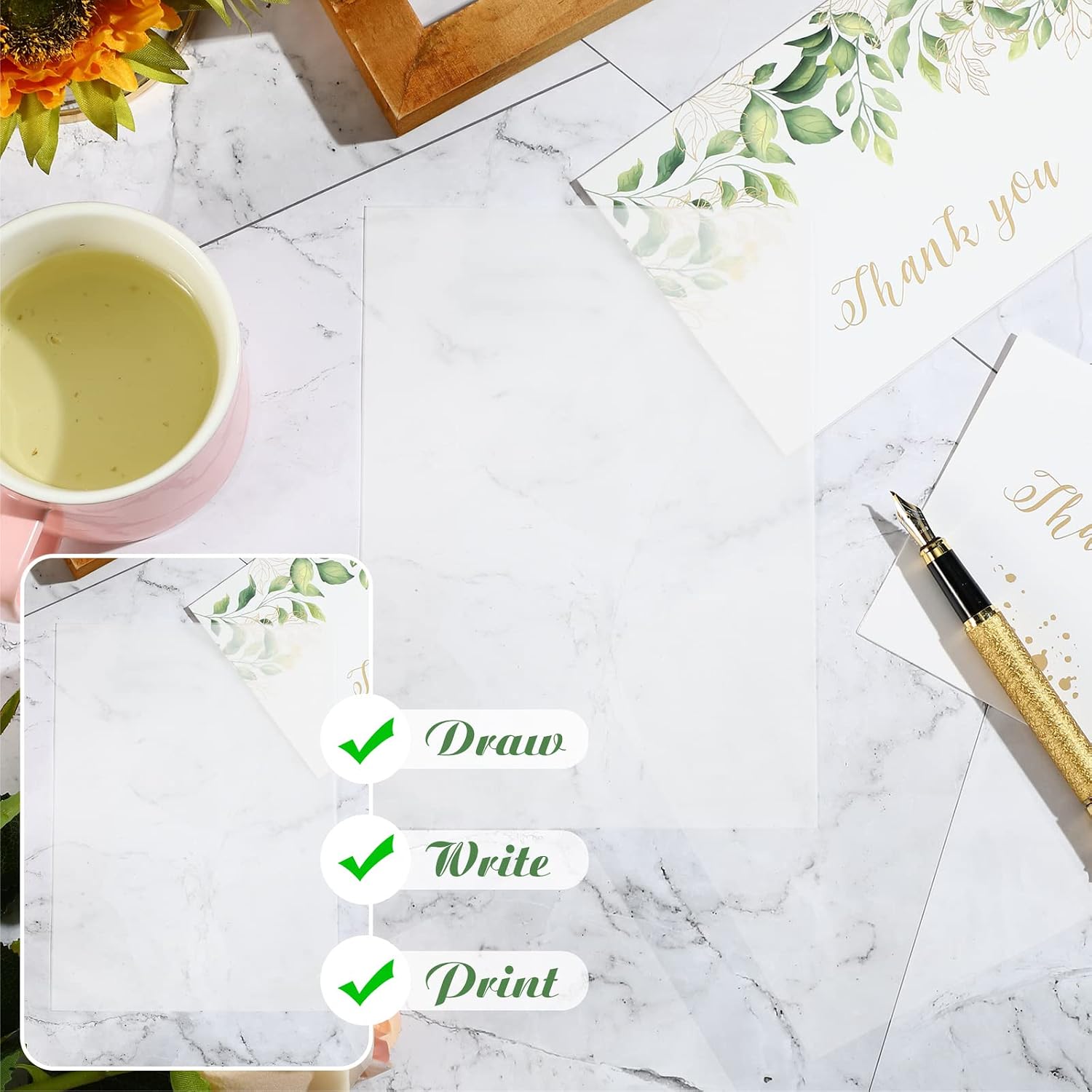 Kosiz 300 Sheets Translucent Vellum Paper for Wedding Invitations Save the Date Cards Printable Tracing Clear Vellum Paper for DIY Wedding Reception Invitations Envelopes(5 x 7 Inch)