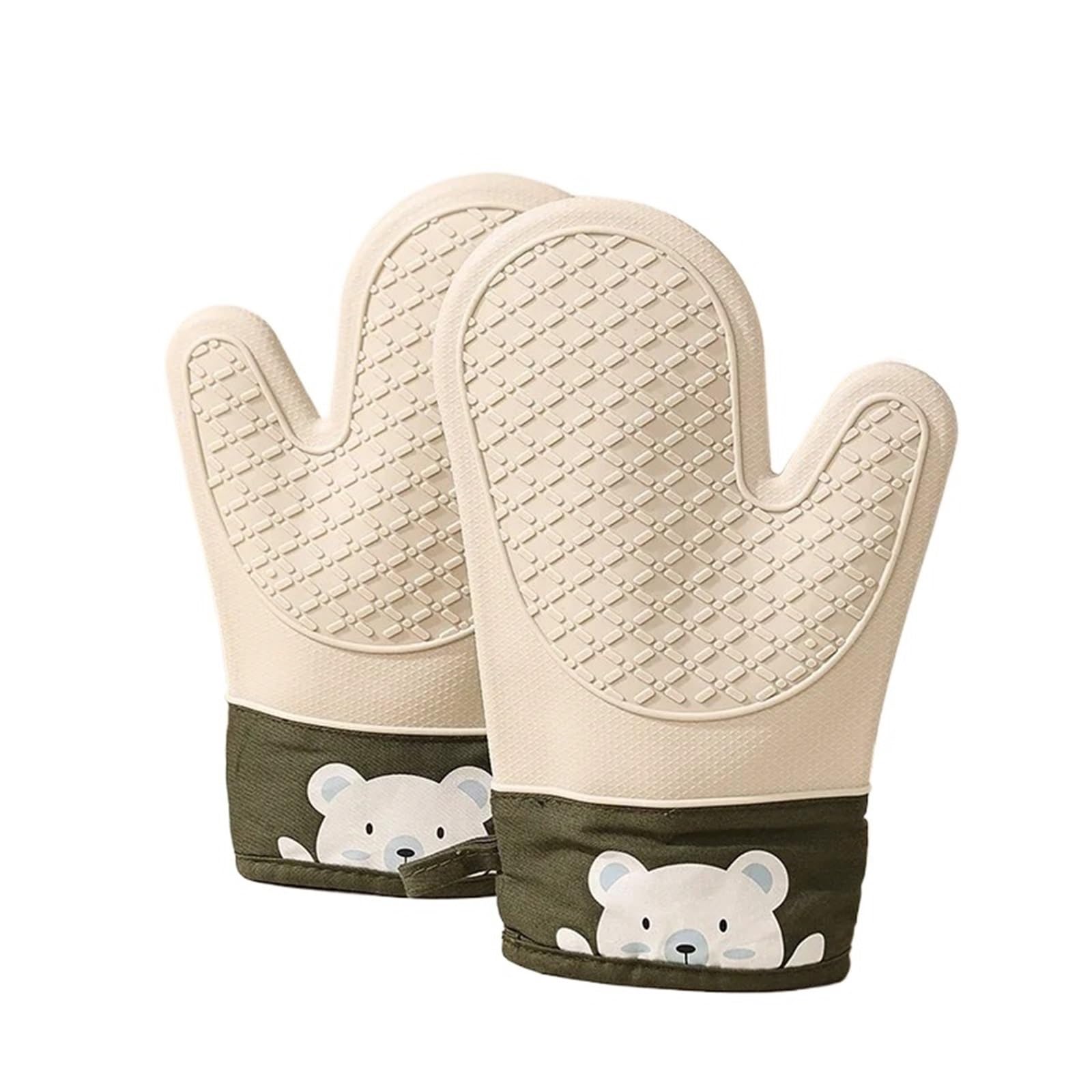 Silicone Heat Insulation Gloves Thickened, Non-slip, High Temperature Oven Baking And Scalding Kitchen Hand Clamps For Cooking & Baking(Beige)