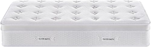 Miniatura 8 de Oliver & Smith - Colchón híbrido de espuma viscoelástica fresca de 12 pulgadas y resortes con funda transpirable, cómoda parte superior de almohada