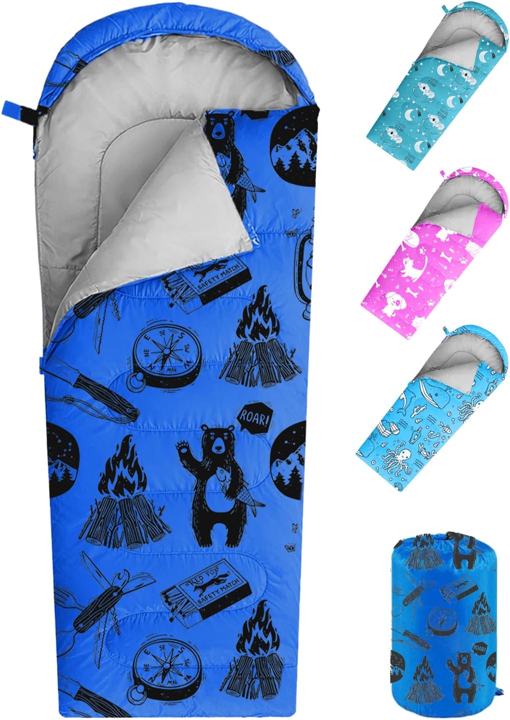 KidzAdventure Mummy Style 32 – 59F Kids Sleeping Bag with Pillow Sleeve, 4 Season, Lightweight and Backpacking Style, Ideal for Camping, Sleepover, Boys, Girls, and Youth