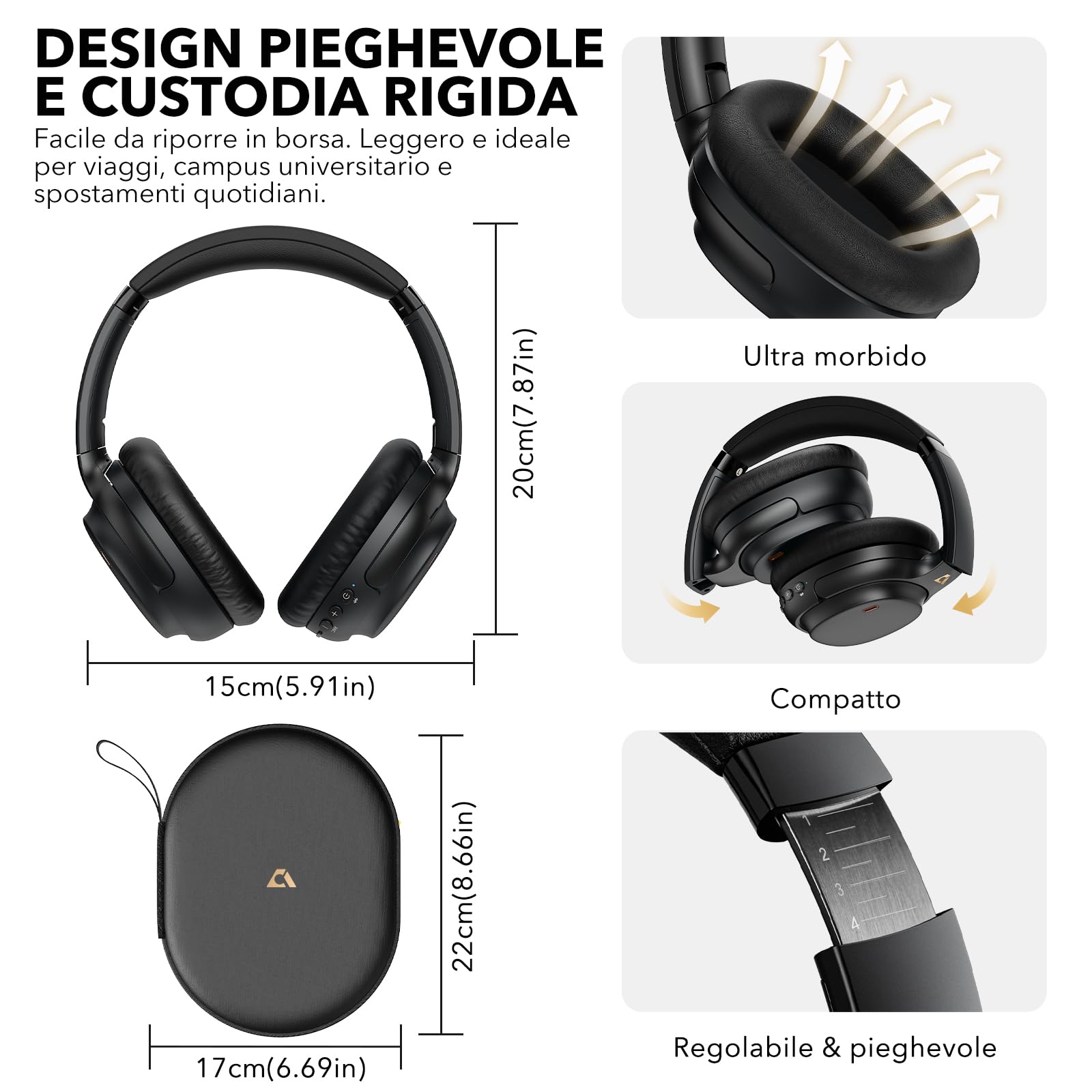 1Mii E700 Cuffie Wireless Bluetooth Over-Ear con Cancellazione Rumore, Nero | ANC Ibrida per Viaggi/Spostamenti, Audio Hi-Res LDAC per Musica, Comode per Ufficio/Studio, aptX Low Latency per TV/Aerei