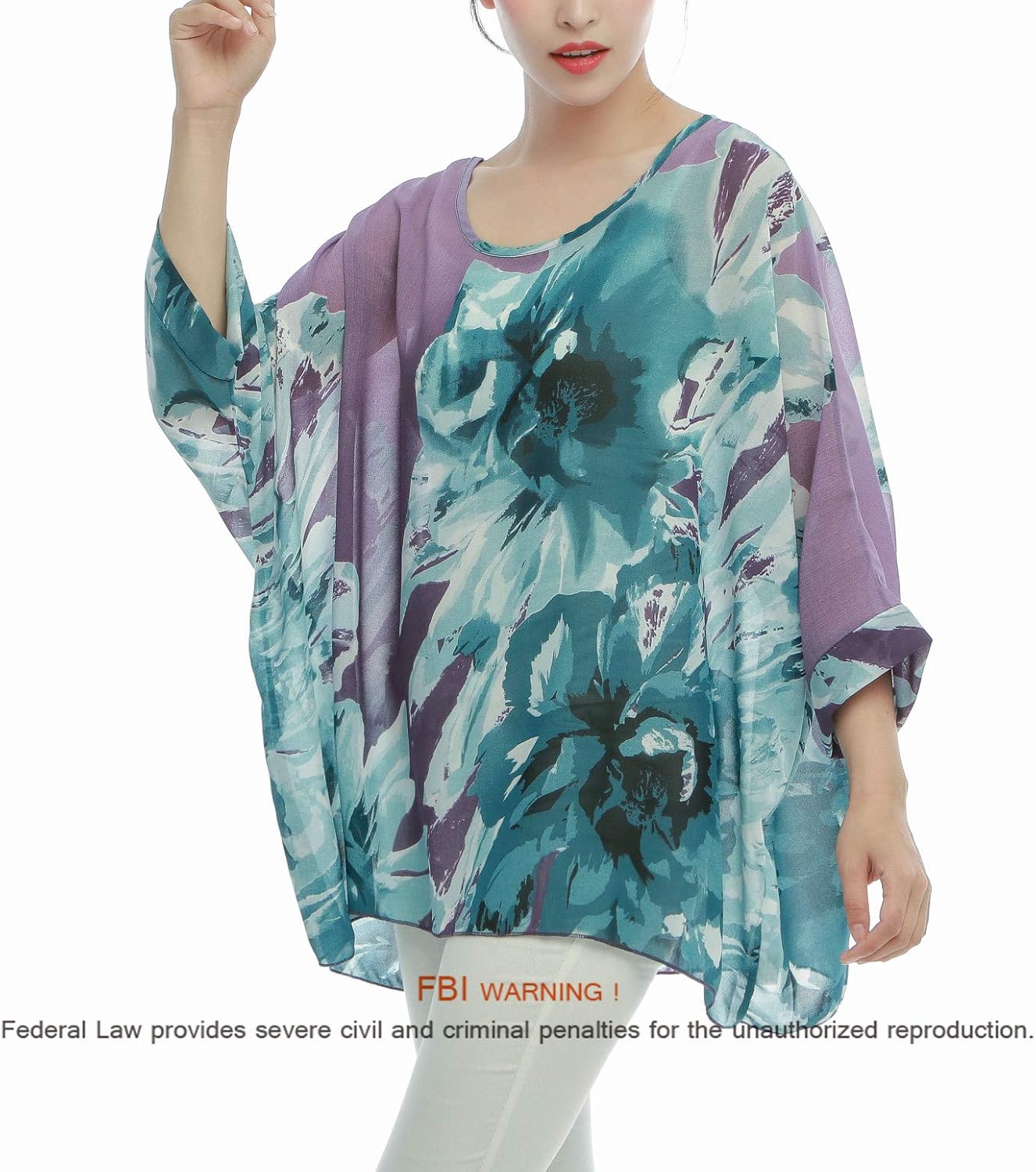 Women's Loose Batwing Blouse Chiffon Top Camouflage Printed Kimono Poncho Tunic Kaftan Cover up - Image 3