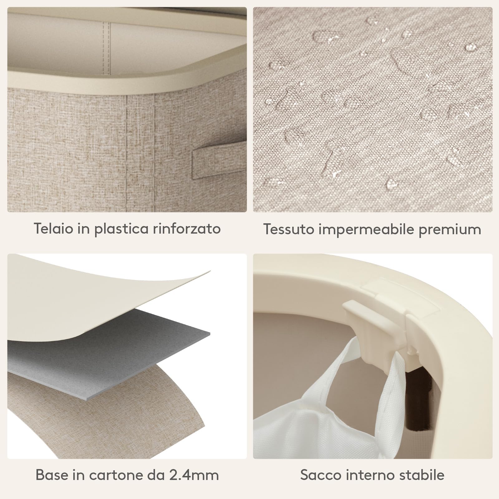 Lifewit Cesto Portabiancheria 105 L, Cesta Panni Sporchi con coperchio, Laundry Basket con Plastica Manici, Porta Biancheria Sporca per Bagno, Lavanderia, Camera da Letto, Beige