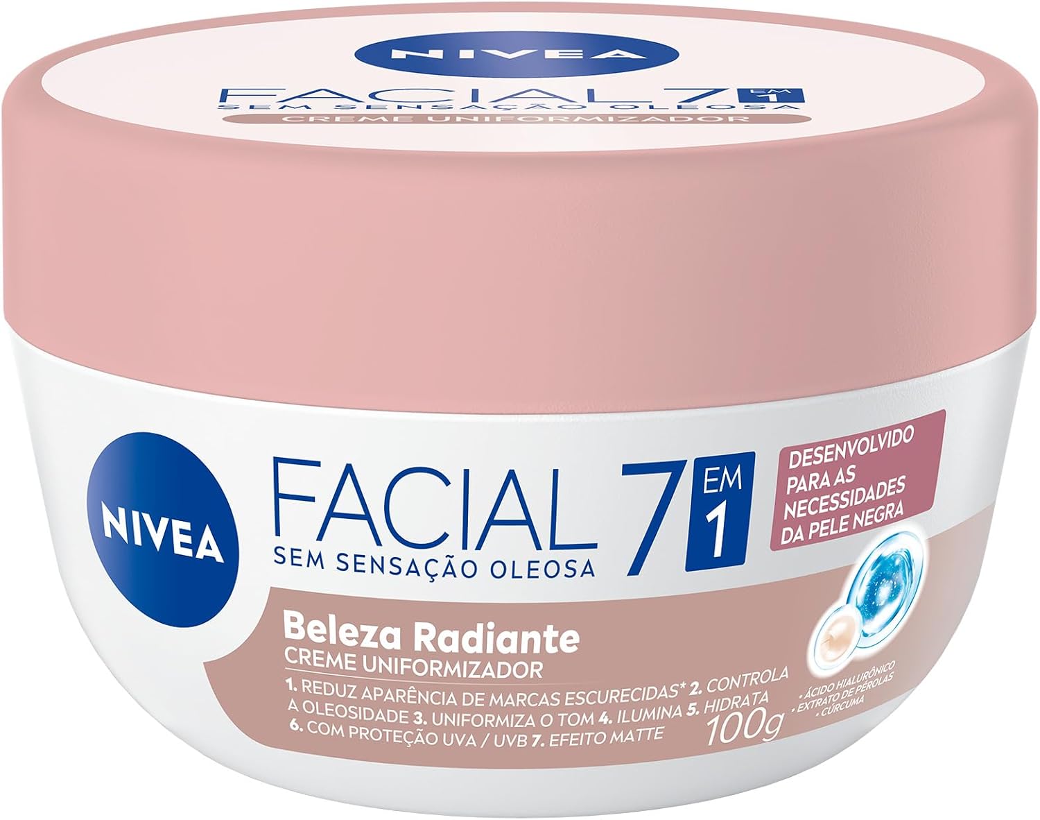 NIVEA Hidratante Facial Beleza Radiante 7 em 1 100g - 7 benefícios em 1 potinho: reduz marcas escurecidas, controla oleosidade, uniformiza, ilumina, hidrata, proteção UVA/UVB e efeito matte NIVEA Hidratante Facial Beleza Radiante 7 em 1 100g - 7 benefícios em 1 potinho: reduz marcas escurecidas, controla oleosidade, uniformiza, ilumina, hidrata, proteção UVA/UVB e efeito matte