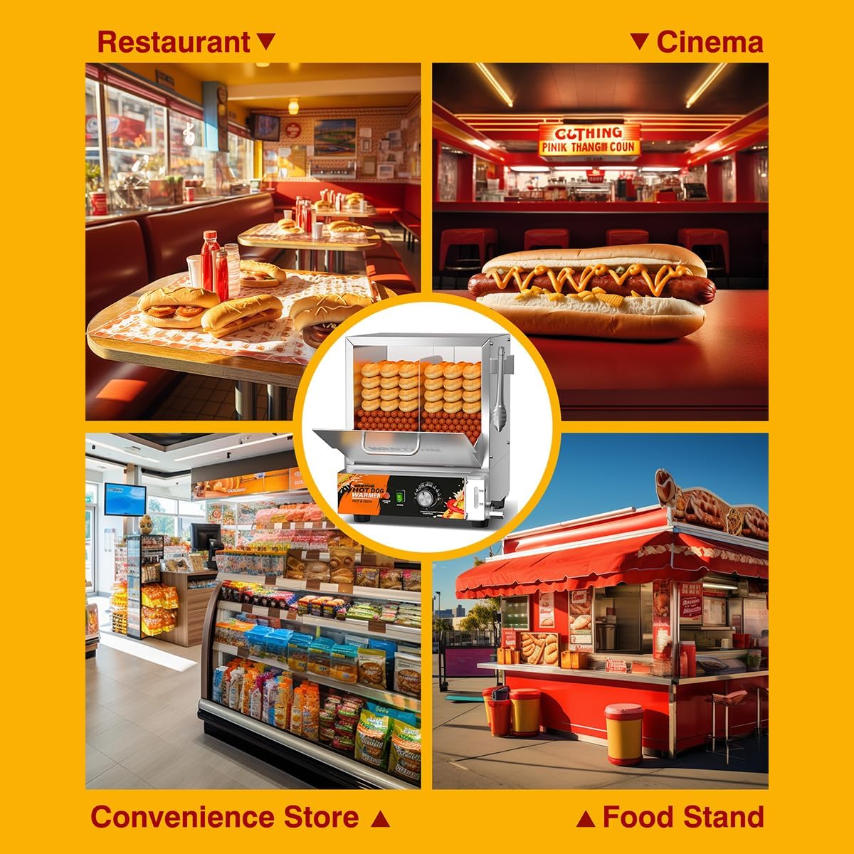Hot Dog Steamer Machine - 28.8QT Commercial Electric Hotdog Machine with Bun Warmer Tempered Glass Stainless Steel Steamer Machine for 160-175 Sausages and 30-40 Buns