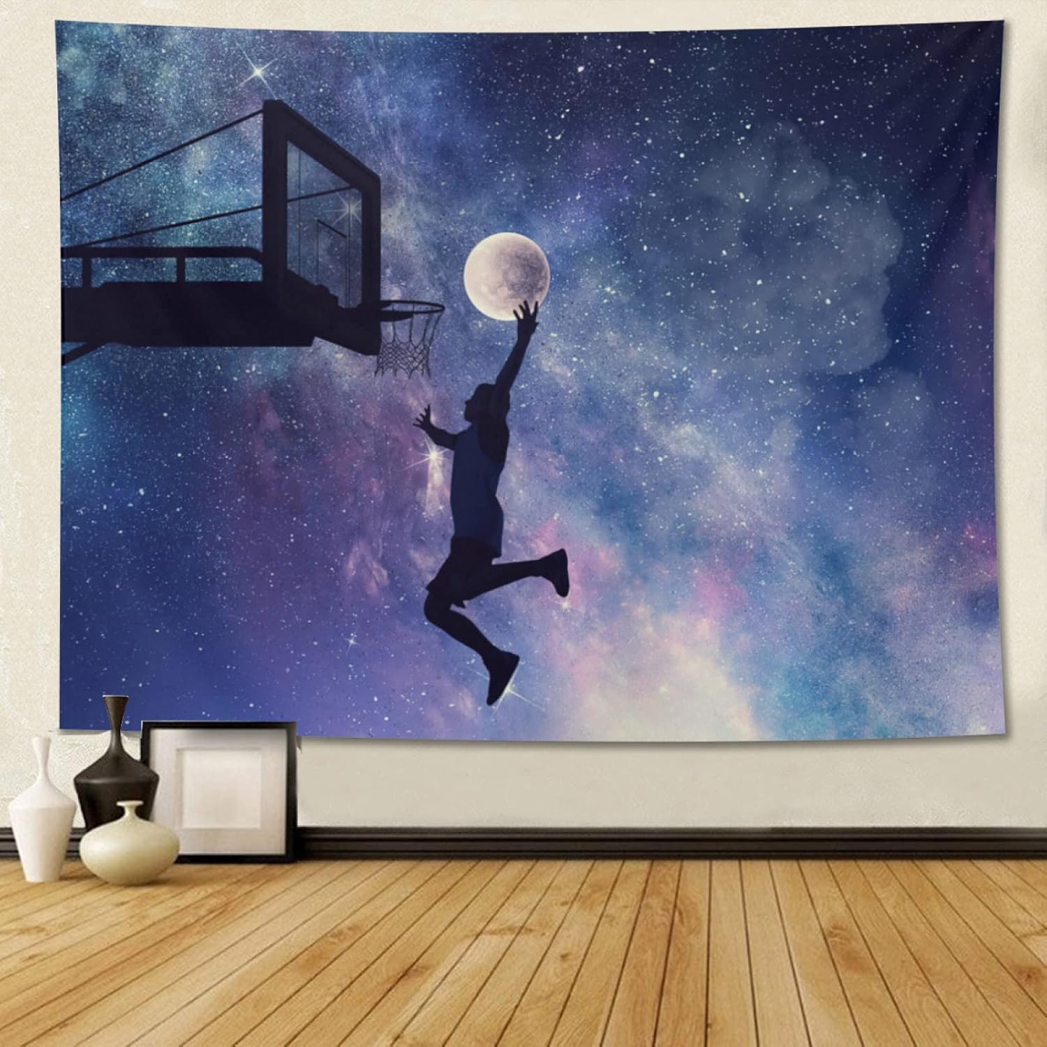 Saioromon Basketball Tapestry Galaxy Space Wall Tapestry