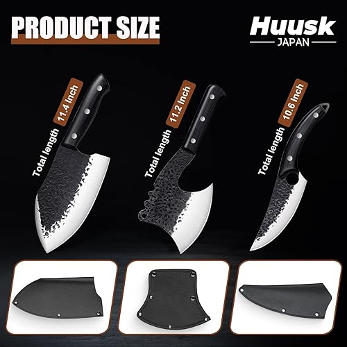 Miniatura 2 de Huusk Juego de 4 cuchillos de carnicero, cuchillo japonés para carne, cuchillo de cocina similar a hacha y cuchillo vikingo afilado para cortar