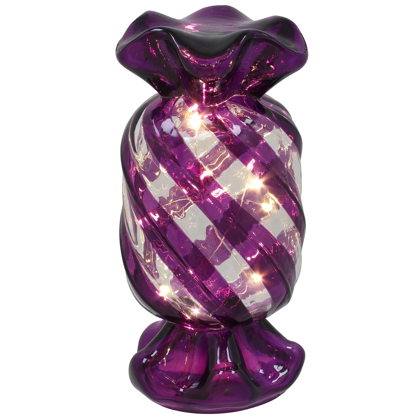 Shudehill Giftware Purple Sweet Swirl LED Lamp, Decorative Spiral Glass Candy Shape Mood Light with Striped Pattern