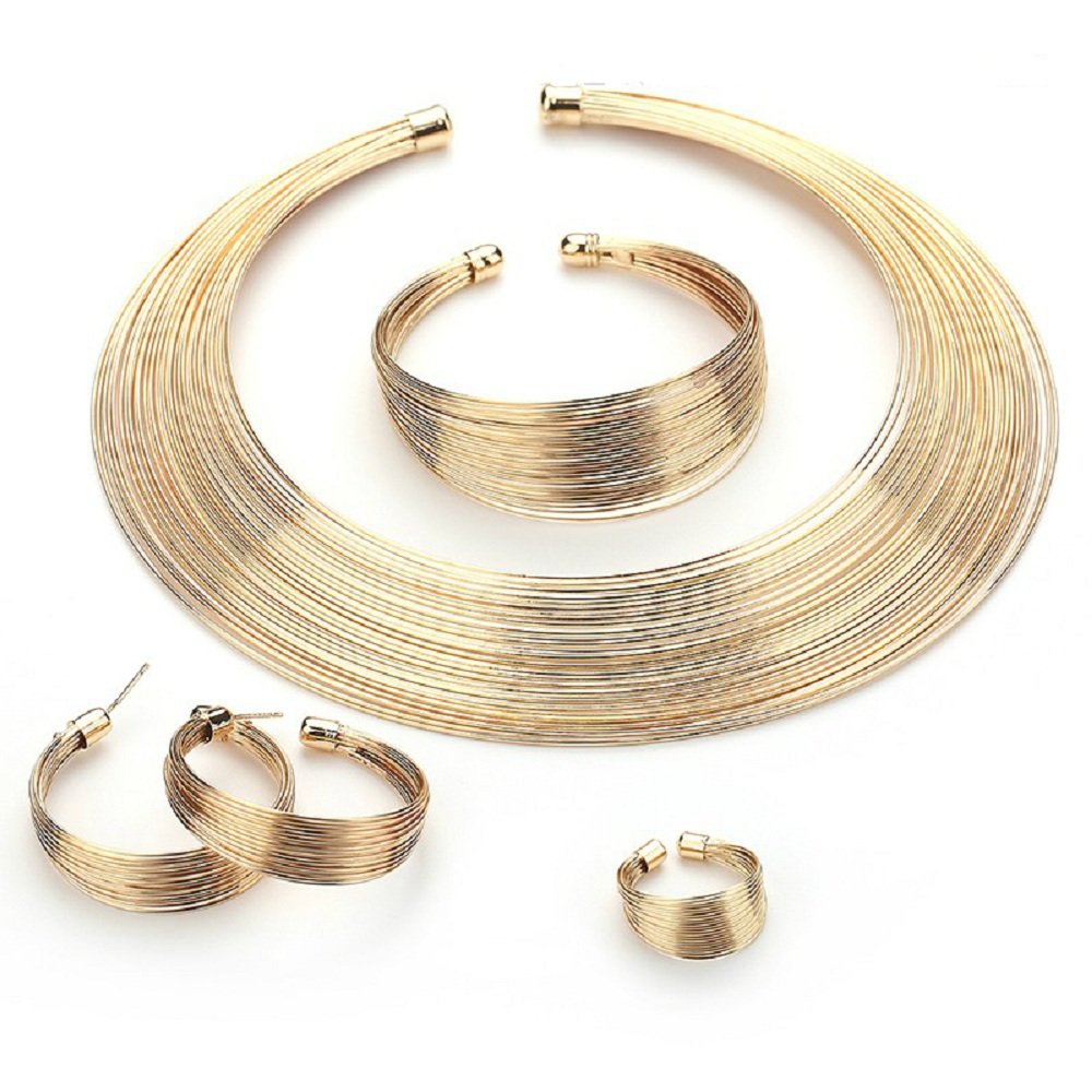 MUKUN Fashion Gold Plated Jewelry Sets - Women Dubai Costume Jewelry for Wedding Dress,Bridal Indian African Jewelry Sets Clip On Earrings Necklace