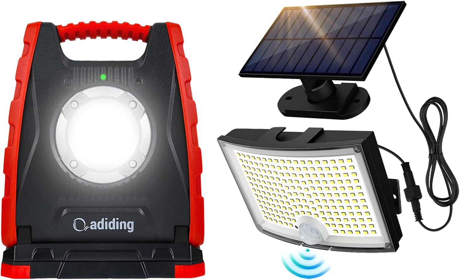 Adiding Lights, 3500LM LED Flood Lights with 16.4 Ft Cable & 4400mAh Rechargeable LED Work Light (Red), 360° Rotation Magnetic Base