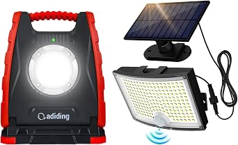 Adiding Lights, 3500LM LED Flood Lights with 16.4 Ft Cable & 4400mAh Rechargeable LED Work Light Red, 360 Rotation Magnetic Base
