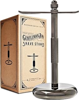 Gentleman Jon Heavy Duty Gunmetal Shaving Stand for Razor & Brush - Weighted Base, Stable Holder for Wet Shave Kits & Men's Grooming