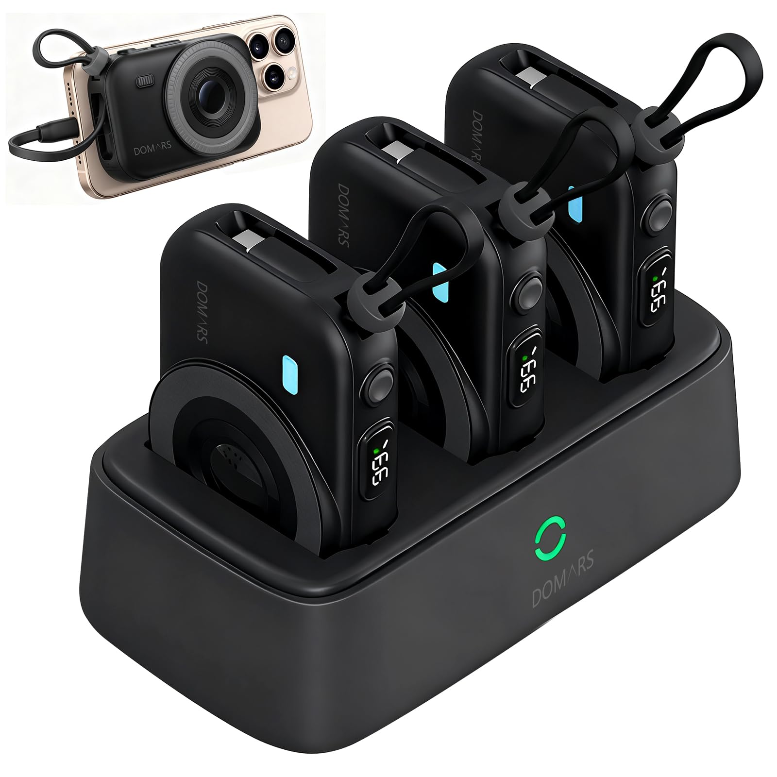 Caricatore Portatile Stazione,3x10000mAh Power Bank Magnetico con Ricarica Rapida, Doppio Cavo Type-C e Integrato, Display LED per Viaggi, Casa e Ufficio (Nero)