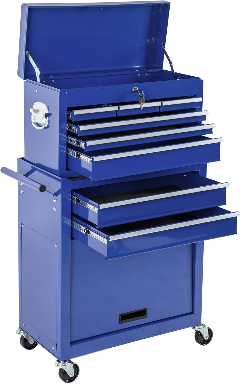 TecTake Tool Trolley and Toolbox, fully assembled, with drawers open.