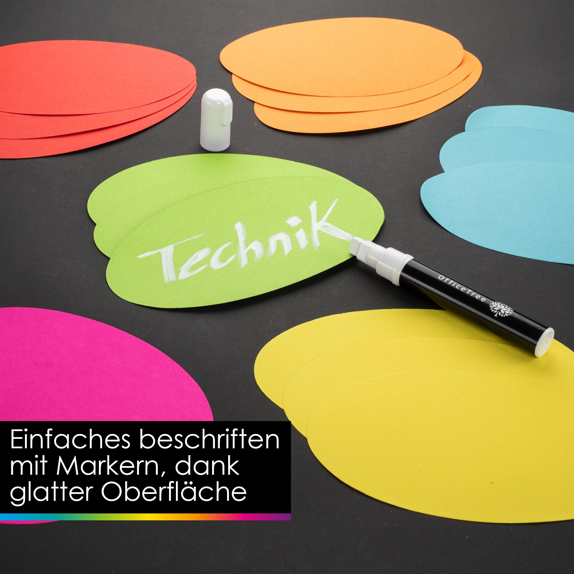 OfficeTree 750x Moderationskarten Set - 6 Farben - Rund, Oval & Rechteckig - Metaplankarten - Präsentationskarten - Moderationsset als Seminar Zubehör für Moderationskoffer Präsentation und Vortrag