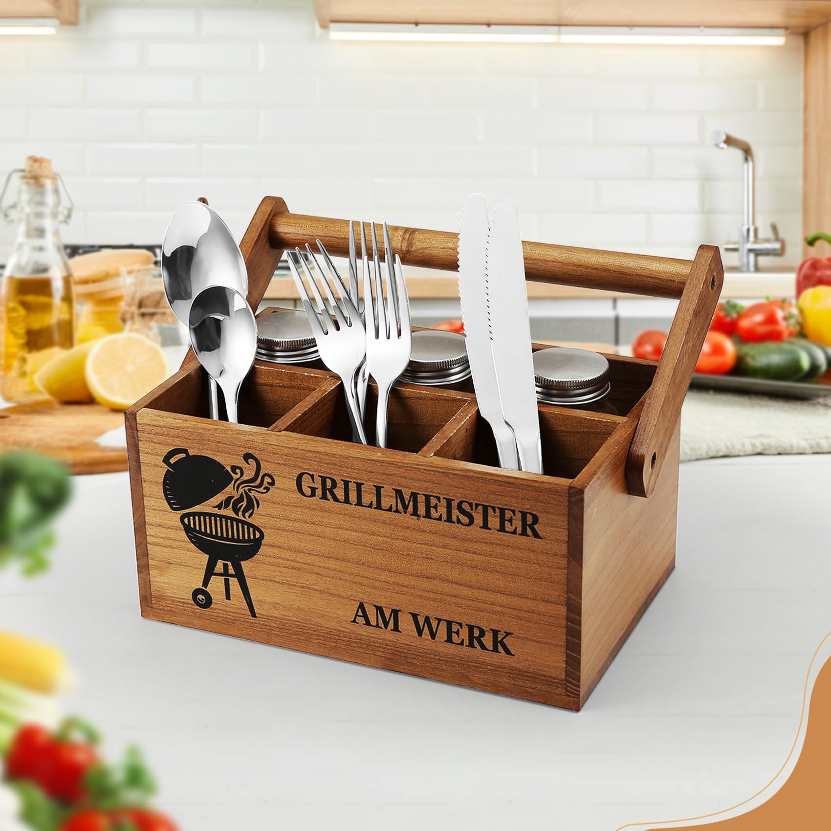 Nagoyuki Grillzubehör Männer Geschenk – Organizer/Tischbutler,Handgefertigte Aufbewahrungsbox aus Akazienholz , Perfektes Grill Zubehör für Männer
