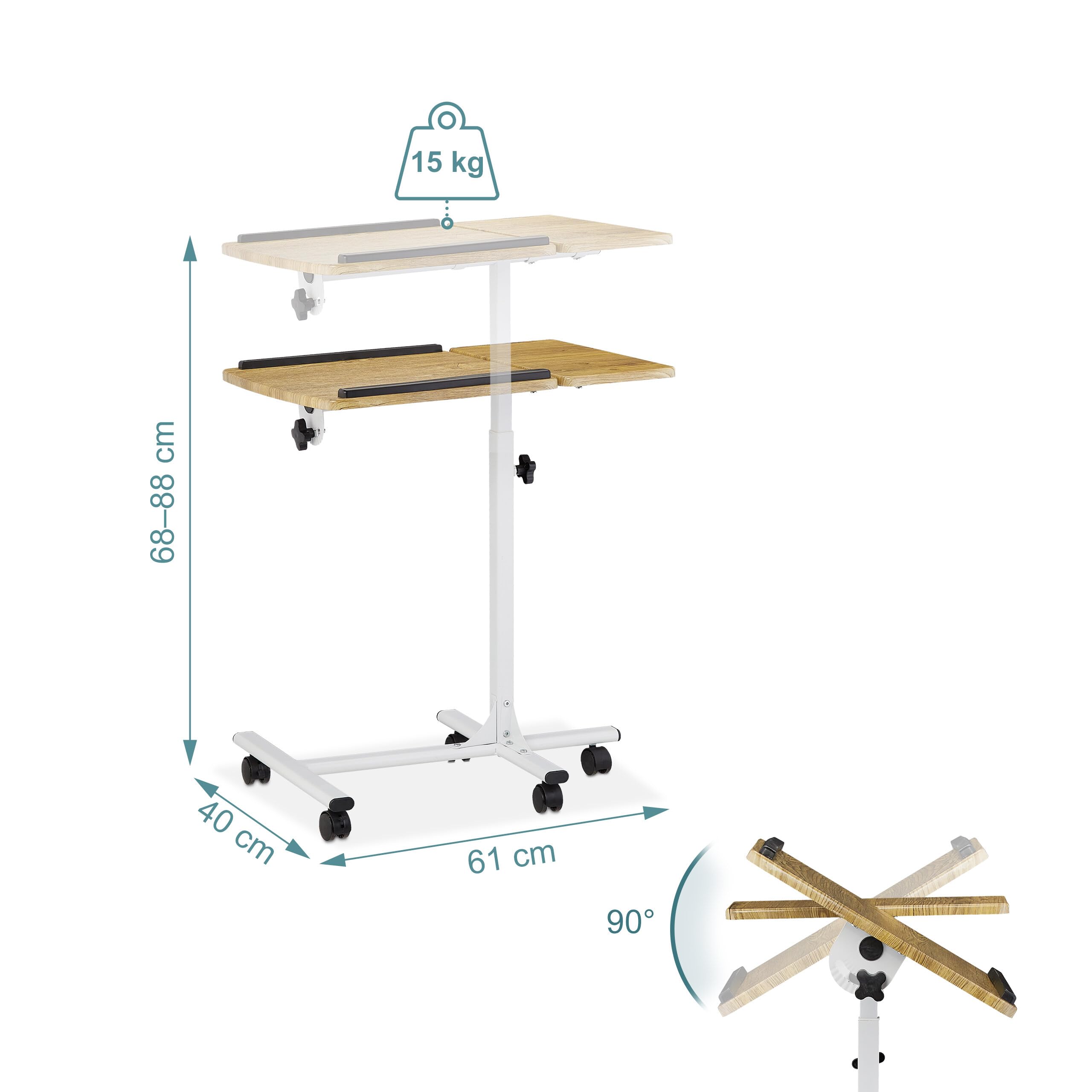 Relaxdays Tavolino per PC, Regolabile, Ripiano da Laptop Inclinabile, Spazio per Mouse, 68-88x61x40 cm, marrone-bianco