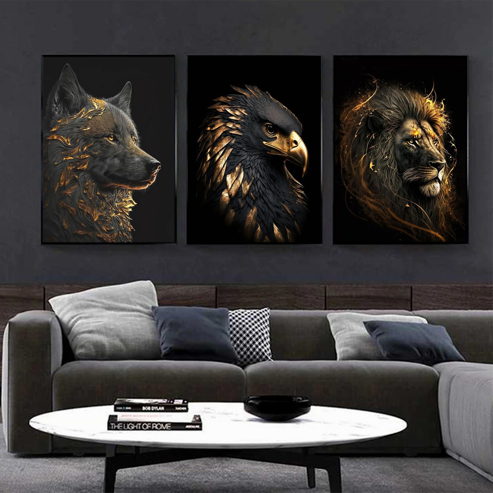 KAIDAARTLH Canvas Foto's Leeuwen Zwart Wit Dier Poster Kunstdruk Woonkamer Slaapkamer zonder lijst (B, 50 x 70 cm