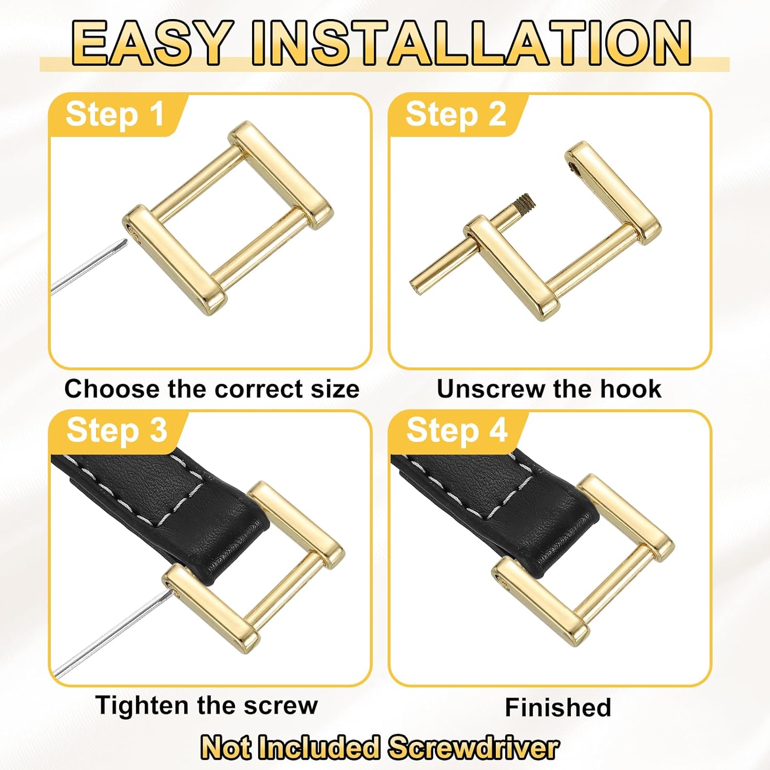 uxcell Screw Ring Buckle, Rectangle Screw in Buckles Strap Connector Bags Loop Replacement for Purse Handbag - Image 5
