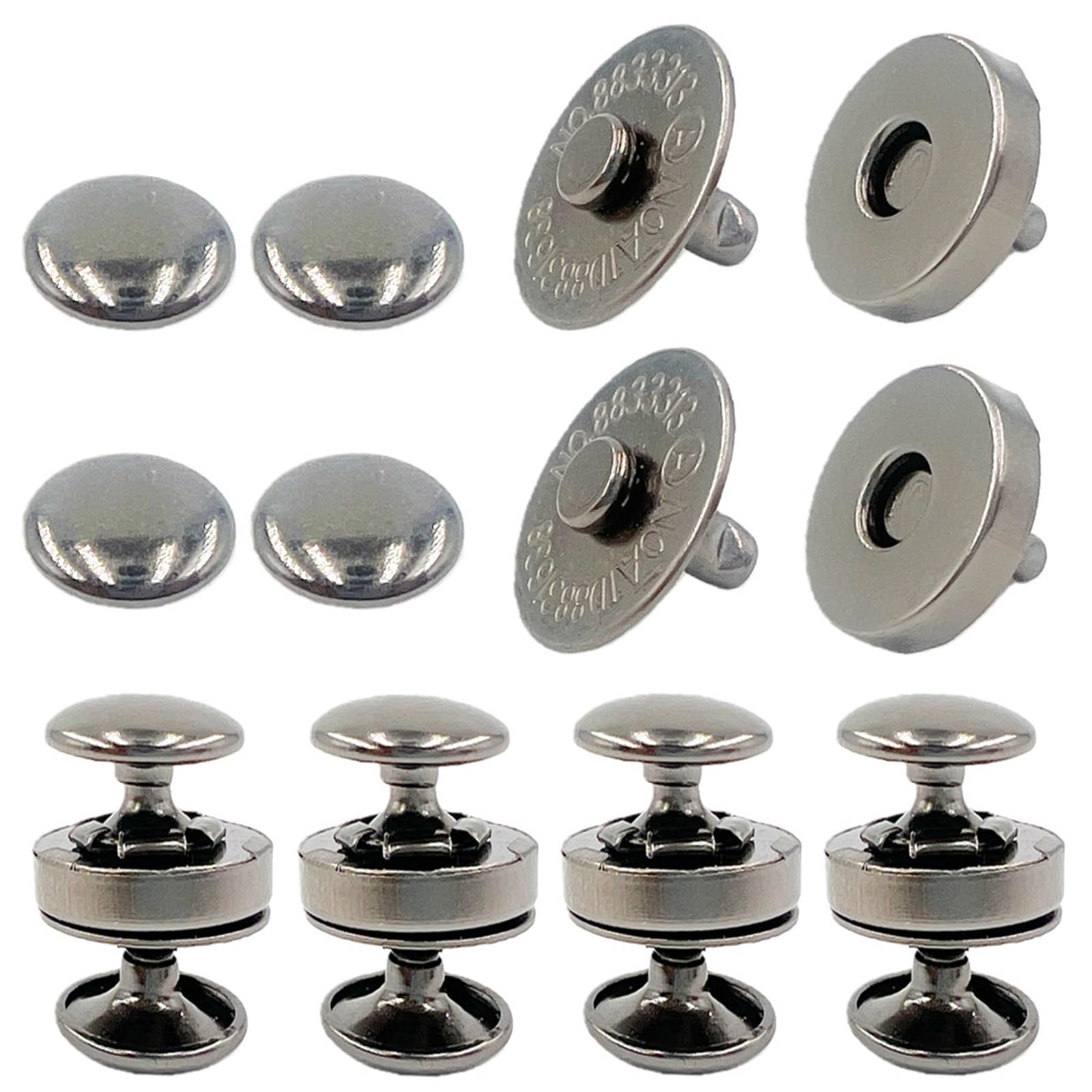 Magnetic Press Studs 10 Sets 14mm and 18mm Diameter Round Magnetic Snap, Strong Button Clasps Double-Sided Leather Snaps(14mm Black Gun)