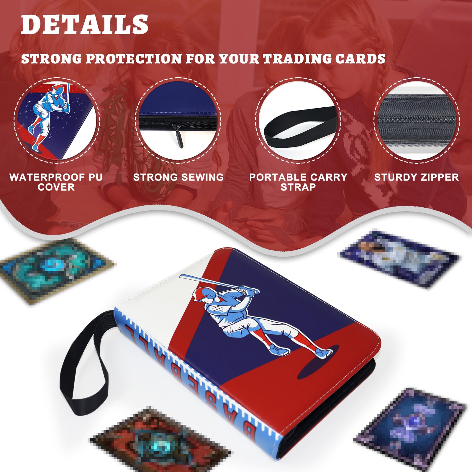Baseball Card Binder 400 Cards, Double-Sided Trading Card Binder, 4 Pocket Trading Card Album, PU Leather Card Binders - Image 2