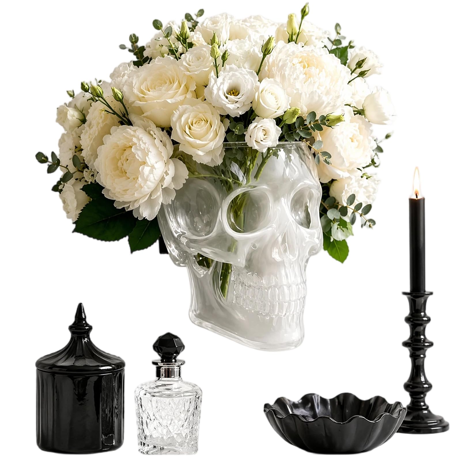 Aukojoy Spooky Face Hanging Flower Pot Multi-Purpose Translucent Gothic Skull Planter Creative Wall Art Ornament for Festival Party Decor