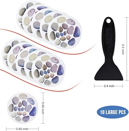 Miniatura 4 de Calcomanías antideslizantes para bañera, 10 unidades grandes de adoquines adhesivos antideslizantes para ducha y bañera con raspador de primera