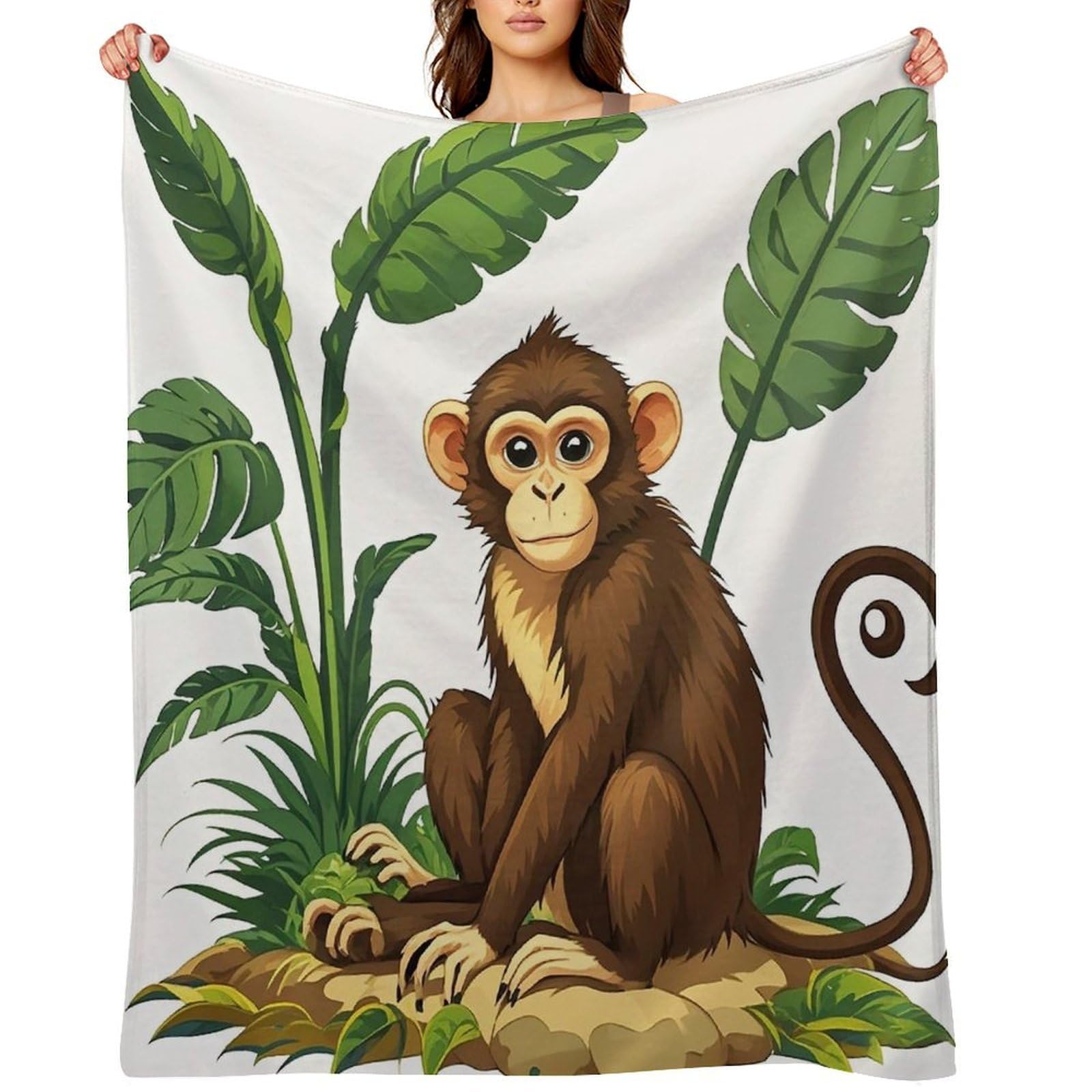 Monkey and Plant Throw Blanket for Couch and Bed Super Soft Warm Lightweight Throw Blankets Cozy Fuzzy Flannel Blanket Personalized Decorative Blankets for Sofa Decor 40"x50"