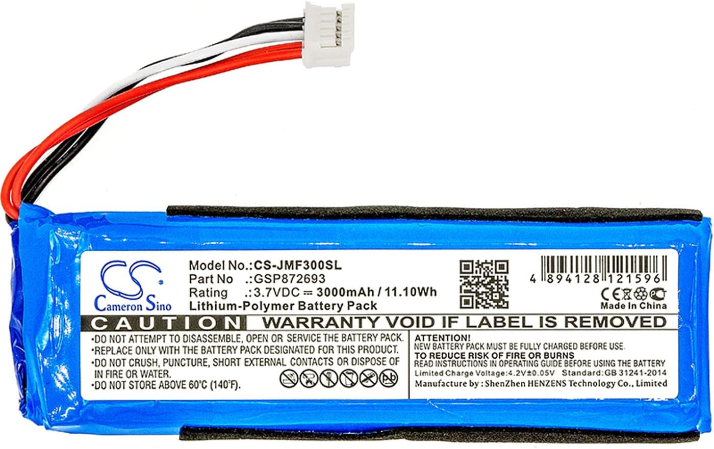 Cameron Sino Battery for JBL Flip 3, JBLFLIP3GRAY PN:JBL GSP872693, P763098 03 3000mAh / 11.10Wh