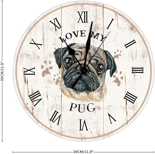 Miniatura 2 de Reloj de pared con diseño de carlino de acuarela, decoración para mamá, regalo para amantes de los perros, de 12 pulgadas, funciona con pilas,