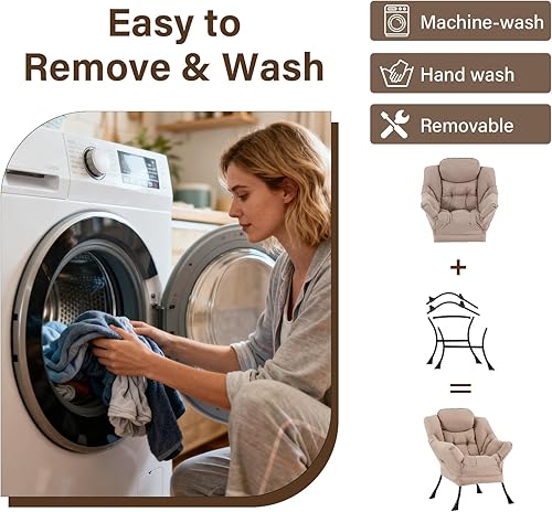 Miniatura 192 de Welnow Silla Lazy con otomana, moderna silla de descanso con reposabrazos y un bolsillo lateral, sillón para sofá de ocio, sillón de lectura