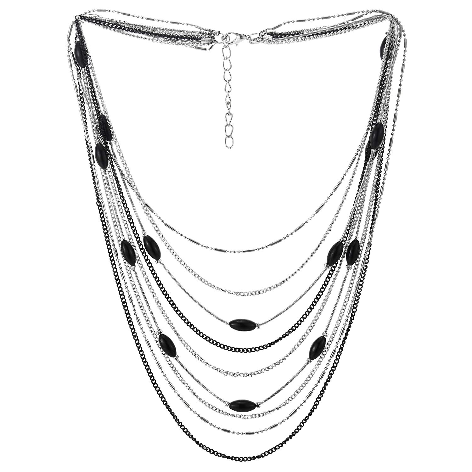 COOLSTEELANDBEYOND Bianco Statement Pendente Multi Strati Perline Cristallo Intrecciato Catena Girocollo Choker Chiusura Magnetica