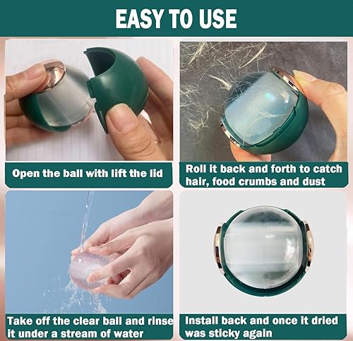 Miniatura 4 de Bola de rodillo de pelusa lavable y reutilizable herramienta de removedor de pelo de perro y gato para ropa muebles oro verde