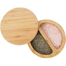 Relative Foods Salt Cellar -Bamboo Salt and Pepper Bowl with Magnetic swivel lid - Salt Container with Himalayan Pink Salt and Pepper Included - Perfect Salt Storage for countertop