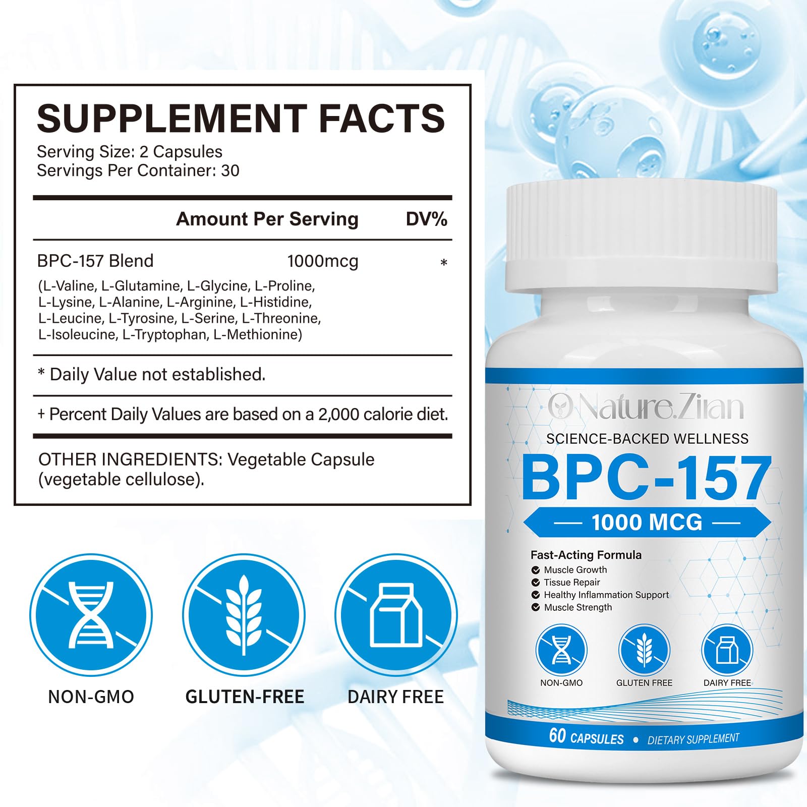BPC-157 1000mcg Supplement for Men and Women, Non-GMO - 60 Capsules — view 4